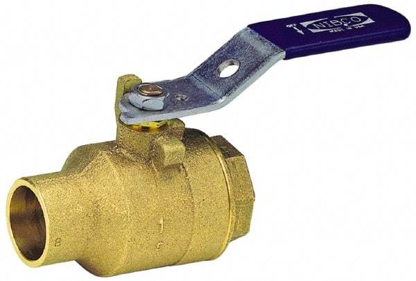 NIBCO - 2" Pipe, Full Port, Bronze Standard Ball Valve - 2 Piece, Inline - One Way Flow, FNPT x Soldered Ends, Lever Handle, 600 WOG, 150 WSP - Top Tool & Supply