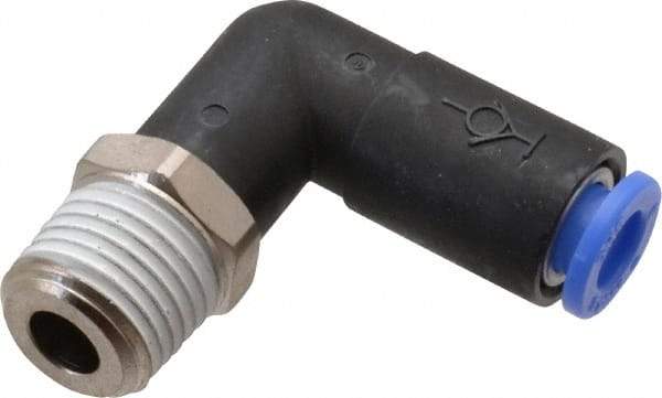 SMC PNEUMATICS - 6mm OD, R(PT) 1/4 Thread, Brass/Polybutylene Push-to-Connect Male Elbow - 145 Max psi - Top Tool & Supply