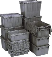 Quantum Storage - 1.42 Cu Ft, 75 Lb Load Capacity Gray Polyethylene Attached-Lid Container - Stacking, Nesting, 22.1" Long x 12.6" Wide x 11.9" High, Lid Included - Top Tool & Supply