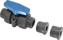 Plast-O-Matic - 1/2" Pipe, Full Port, PVC True Union Design Ball Valve - Inline - Two Way Flow, FNPT x FNPT Ends, Tee Handle, 175 WOG - Top Tool & Supply