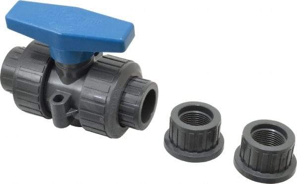 Plast-O-Matic - 3/4" Pipe, Full Port, PVC True Union Design Ball Valve - Inline - Two Way Flow, FNPT x FNPT Ends, Tee Handle, 175 WOG - Top Tool & Supply