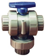 Plast-O-Matic - 3/4" Pipe, CPVC True Union Design Ball Valve - Three Way, FNPT x FNPT x FNPT Ends, Tee Handle, 175 WOG - Top Tool & Supply