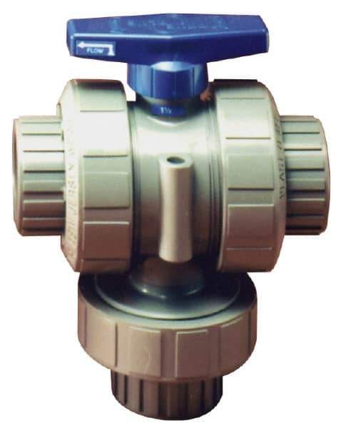 Plast-O-Matic - 1" Pipe, CPVC True Union Design Ball Valve - Three Way, FNPT x FNPT x FNPT Ends, Tee Handle, 175 WOG - Top Tool & Supply