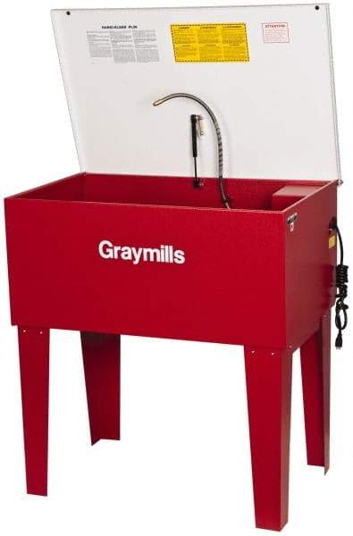 Graymills - Free Standing Solvent-Based Parts Washer - 15 Gal Max Operating Capacity, Steel Tank, 38-1/2" (Lid Close)/60" (Lid Open) High x 36" Long x 22" Wide, 115 Input Volts - Top Tool & Supply