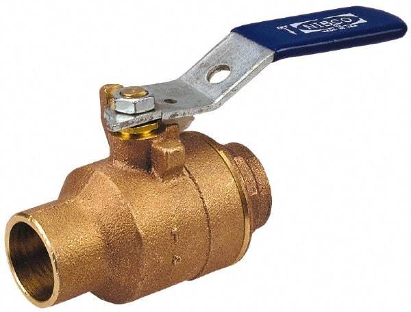 NIBCO - 1" Pipe, Full Port, Bronze Oxygen Service Ball Valve - 2 Piece, Inline - One Way Flow, Soldered x Soldered Ends, Lever Handle, 600 WOG, 150 WSP - Top Tool & Supply