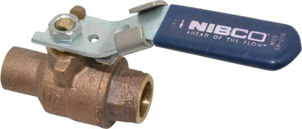 NIBCO - 1/2" Pipe, Full Port, Bronze Standard Ball Valve - 2 Piece, Inline - One Way Flow, Soldered x Soldered Ends, Locking Lever Handle, 600 WOG, 150 WSP - Top Tool & Supply