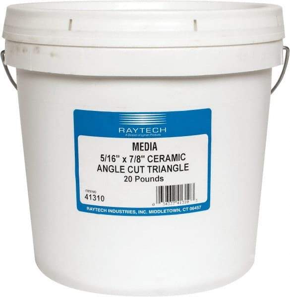 Raytech - Ceramic Carrier, Aluminum Oxide Abrasive, Polishing Tumbling Media - Triangle Shape, Wet Operation, 5/16" Long x 7/8" High - Top Tool & Supply