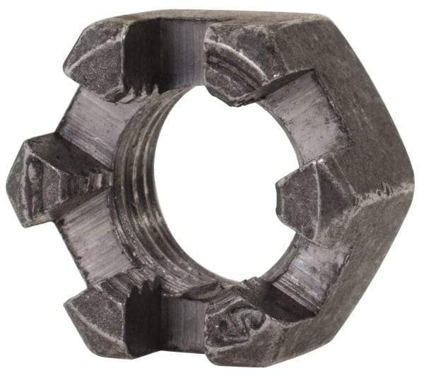 Value Collection - 3/8-24 UNF Grade 2 Steel Slotted Locknut - 9/16" Width Across Flats, 21/64" High, Uncoated - Top Tool & Supply