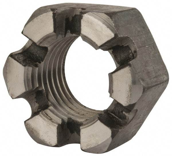 Value Collection - 2 - 4-1/2 UNC Grade 2 Steel Slotted Locknut - 3" Width Across Flats, 1-23/32" High, Uncoated - Top Tool & Supply