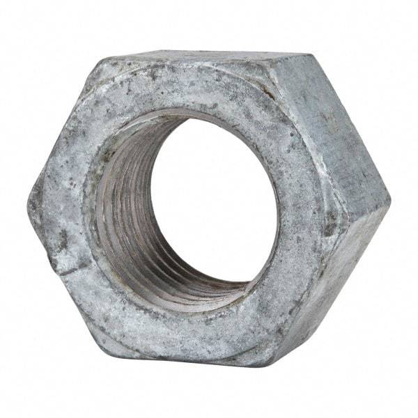 Value Collection - 1-1/2 - 6 UNC Steel Right Hand Hex Nut - 2-1/4" Across Flats, 1-9/32" High, Hot Dipped Galvanized Finish - Top Tool & Supply