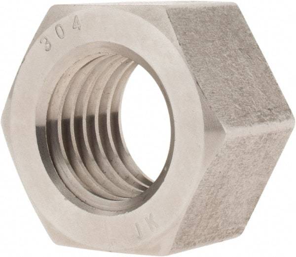 Value Collection - 1-1/8 - 7 UNC Stainless Steel Right Hand Hex Nut - 1-11/16" Across Flats, 31/32" High, Uncoated - Top Tool & Supply