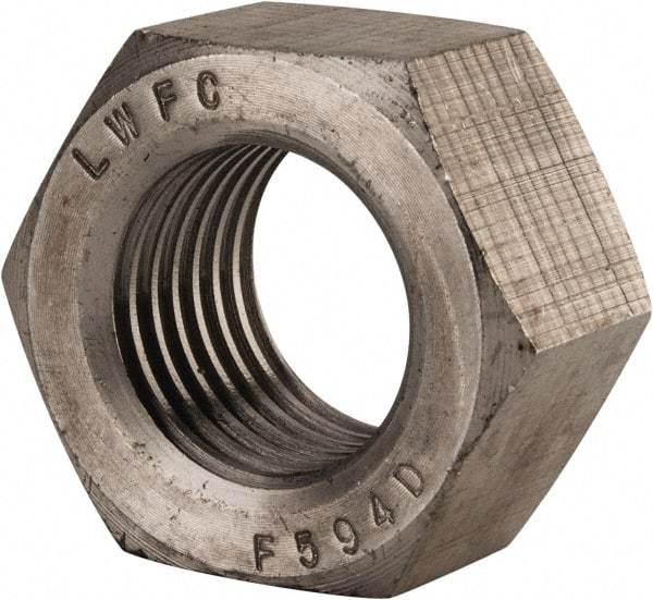 Value Collection - 1-1/2 - 6 UNC Stainless Steel Right Hand Hex Nut - 2-1/4" Across Flats, 1-9/32" High, Uncoated - Top Tool & Supply