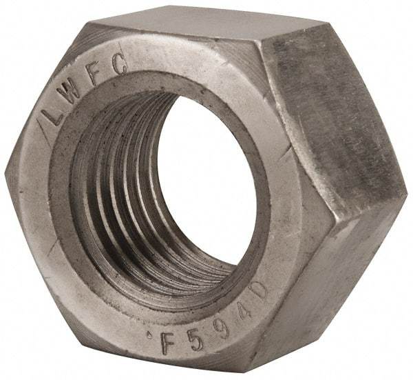 Value Collection - 1-3/4 - 5 UNC Stainless Steel Right Hand Hex Nut - 2-5/8" Across Flats, 1-1/2" High, Uncoated - Top Tool & Supply