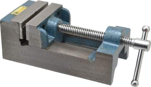 Interstate - 3-5/16" Jaw Opening Capacity x 1-7/64" Throat Depth, Horizontal Drill Press Vise - 3-1/2" Wide x 1.1" High Jaw, Stationary Base, Standard Speed, 8-1/2" OAL x 2-3/4" Overall Height, Cast Iron - Top Tool & Supply