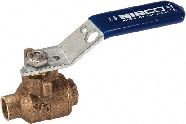 NIBCO - 3/8" Pipe, Full Port, Bronze Standard Ball Valve - 2 Piece, Inline - One Way Flow, Soldered x Soldered Ends, Lever Handle, 600 WOG, 150 WSP - Top Tool & Supply