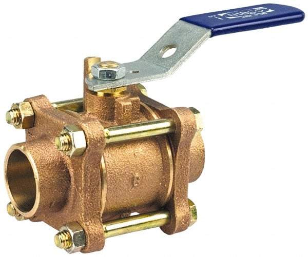 NIBCO - 2-1/2" Pipe, Standard Port, Bronze Standard Ball Valve - 3 Piece, Inline - One Way Flow, Soldered x Soldered Ends, Lever Handle, 600 WOG, 150 WSP - Top Tool & Supply