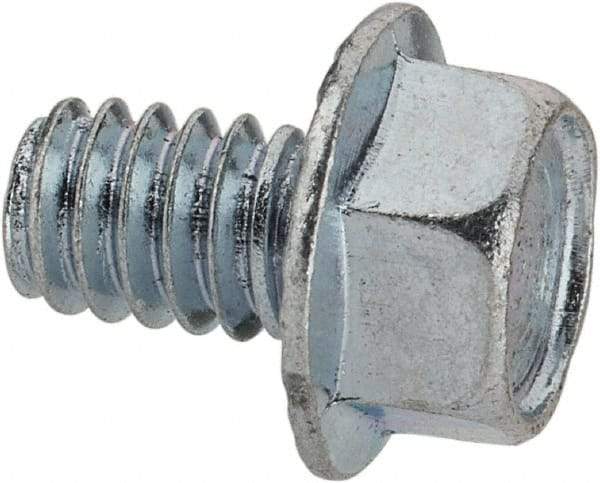 Value Collection - 1/4-20 UNC, 3/8" Length Under Head, Hex Drive Flange Bolt - 3/8" Thread Length, Grade 2 Steel, Serrated Flange, Zinc-Plated Finish - Top Tool & Supply