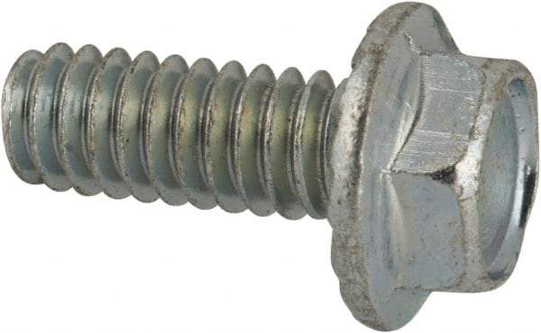 Value Collection - 1/4-20 UNC, 5/8" Length Under Head, Hex Drive Flange Bolt - 5/8" Thread Length, Grade 2 Steel, Serrated Flange, Zinc-Plated Finish - Top Tool & Supply