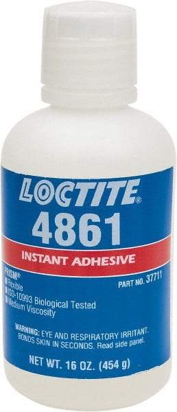 Loctite - 1 Lb Bottle Clear Instant Adhesive - Series 4861, 20 sec Fixture Time, 24 hr Full Cure Time, Bonds to Metal & Plastic - Top Tool & Supply