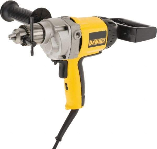 DeWALT - 1/2" Keyed Chuck, 550 RPM, Spade Handle Electric Drill - 9 Amps, 120 Volts, Reversible, Includes 2-Position Rear Spade Handle, 3-Position Side Handle, Chuck Key with Holder - Top Tool & Supply