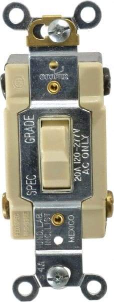 Cooper Wiring Devices - 4 Pole, 120 to 277 VAC, 20 Amp, Commercial Grade, Toggle, Wall and Dimmer Light Switch - 1.3 Inch Wide x 4.19 Inch High, Fluorescent - Top Tool & Supply