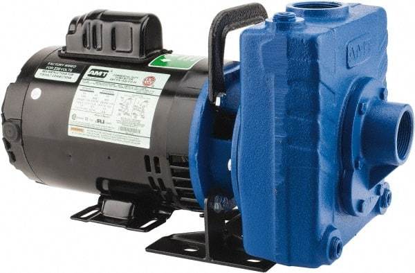 American Machine & Tool - 115/230 Volt, 1 Phase, 3/4 HP, Self Priming Centrifugal Pump - 1-1/2 Inch Inlet, 78 Head Pressure, Cast Iron Housing and Impeller - Top Tool & Supply