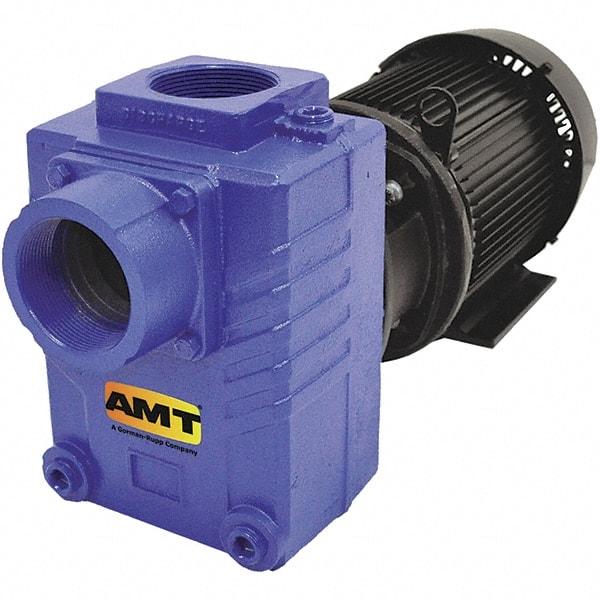 American Machine & Tool - 230/460 Volt, 3 Phase, 7-1/2 HP, Self Priming Centrifugal Pump - 3 Inch Inlet, 110 Head Pressure, Cast Iron Housing, Bronze Impeller - Top Tool & Supply