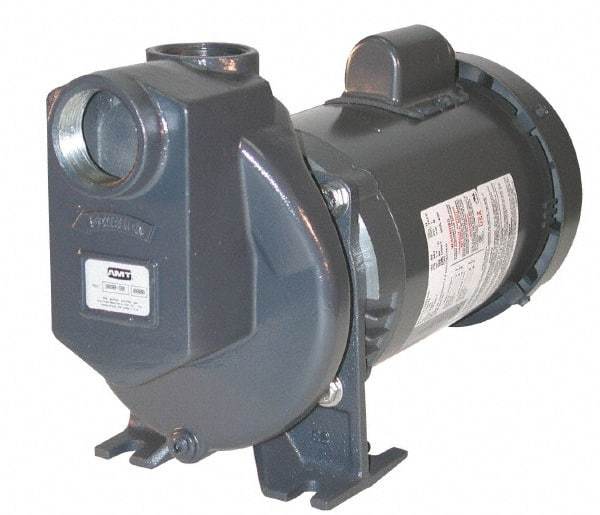 American Machine & Tool - 115/230 Volt, 1 Phase, 3/4 HP, Self Priming Pump - 1-1/2 Inch Inlet, 52 Head Pressure, Stainless Steel and Cast Iron Housing, Stainless Steel Impeller, PTFE Seal - Top Tool & Supply