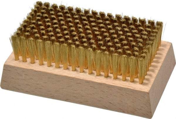 Made in USA - 3/4" Bristle Length, Brass Cleaning & Finishing Brush - 4-1/4" Long x 2-1/2" Wide Head, 4-1/4" OAL, Hardwood Block - Top Tool & Supply