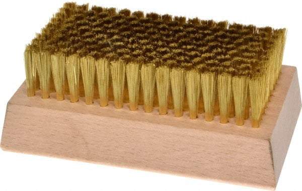 Made in USA - 3/4" Bristle Length, Brass Cleaning & Finishing Brush - 4-1/4" Long x 2-1/2" Wide Head, 4-1/4" OAL, Hardwood Block - Top Tool & Supply