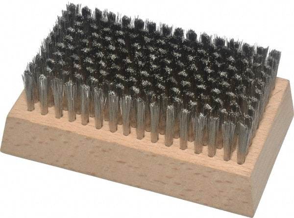 Made in USA - 3/4" Bristle Length, Stainless Steel Cleaning & Finishing Brush - 4-1/4" Long x 2-1/2" Wide Head, 4-1/4" OAL, Hardwood Block - Top Tool & Supply