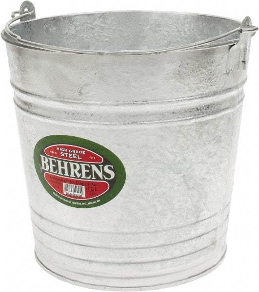 PRO-SOURCE - 14 Qt, 11-1/2" High, Galvanized Steel Round Gray Single Pail - Handle Included, 12-3/4" Top Diam - Top Tool & Supply