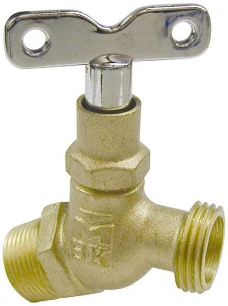 B&K Mueller - 3/4" Pipe, 125 psi WOG Rating, Brass Hose Bibb, Stop Valve - Loose Key Handle, MNPT x GHT End Connections - Top Tool & Supply