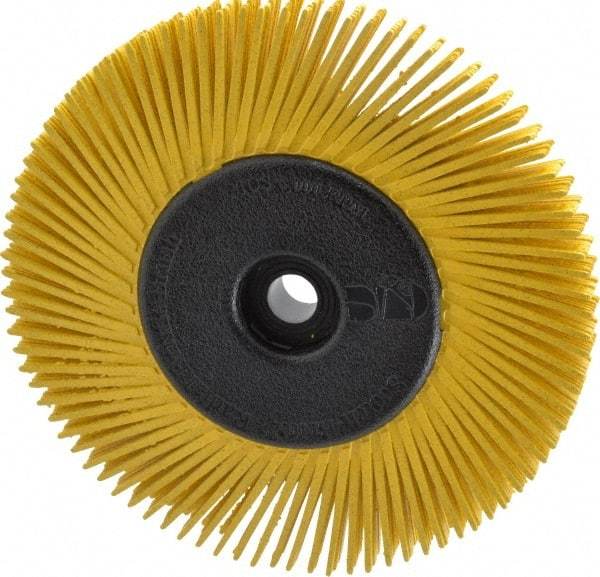 3M - 6" Diam, 1/2" Max Face Width, Plain Hole Radial Bristle Brush - 80 Grit, Medium Grade, 6,000 Max RPM, Yellow - Top Tool & Supply