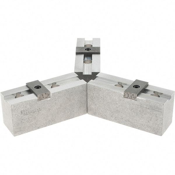 Abbott Workholding Products - 10" & Up Chuck Capacity, Tongue & Groove Attachment, Square Soft Lathe Chuck Jaw - 3 Jaws, Aluminum, 2-1/8" Btw Mount Hole Ctrs, 4-1/2" Long x 1-1/2" Wide x 2" High, 1/2" Groove, 1/2" Fastener - Top Tool & Supply