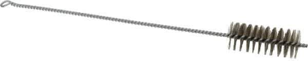 Schaefer Brush - 3" Long x 1-1/4" Diam Stainless Steel Long Handle Wire Tube Brush - Single Spiral, 15" OAL, 0.007" Wire Diam, 3/8" Shank Diam - Top Tool & Supply