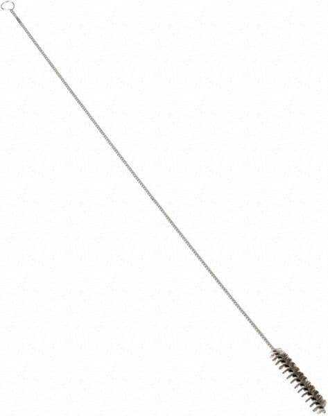 Schaefer Brush - 3" Long x 5/8" Diam Stainless Steel Long Handle Wire Tube Brush - Single Spiral, 27" OAL, 0.006" Wire Diam, 3/8" Shank Diam - Top Tool & Supply