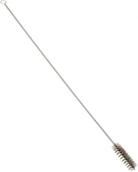 Schaefer Brush - 3" Long x 7/8" Diam Stainless Steel Long Handle Wire Tube Brush - Single Spiral, 27" OAL, 0.007" Wire Diam, 3/8" Shank Diam - Top Tool & Supply