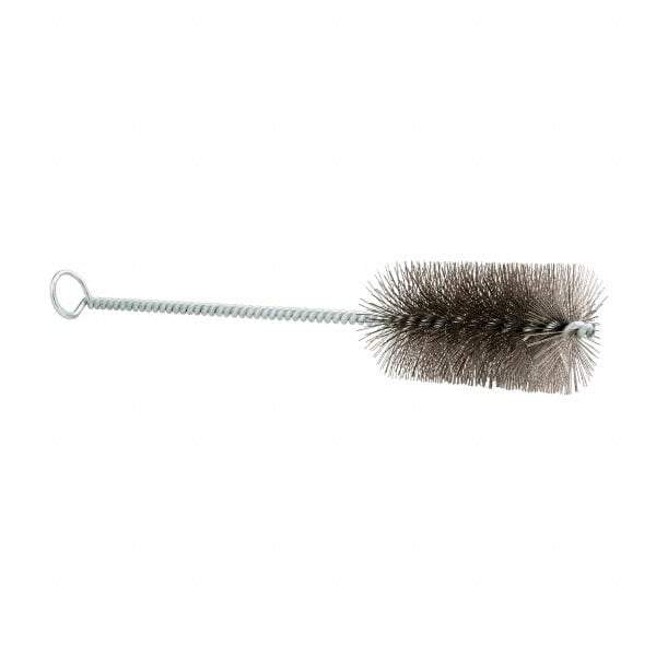 Schaefer Brush - 3" Long x 1-1/2" Diam Stainless Steel Long Handle Wire Tube Brush - Single Spiral, 27" OAL, 0.009" Wire Diam, 3/8" Shank Diam - Top Tool & Supply