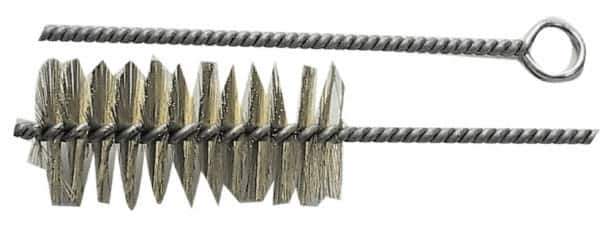 Schaefer Brush - 3" Long x 1-1/4" Diam Brass Long Handle Wire Tube Brush - Single Spiral, 27" OAL, 0.008" Wire Diam, 3/8" Shank Diam - Top Tool & Supply