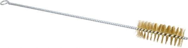 Schaefer Brush - 3" Long x 1-1/4" Diam Brass Long Handle Wire Tube Brush - Single Spiral, 15" OAL, 0.008" Wire Diam, 3/8" Shank Diam - Top Tool & Supply