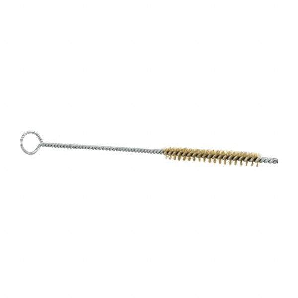 Schaefer Brush - 3" Long x 3/8" Diam Brass Long Handle Wire Tube Brush - Single Spiral, 27" OAL, 0.005" Wire Diam, 0.145" Shank Diam - Top Tool & Supply