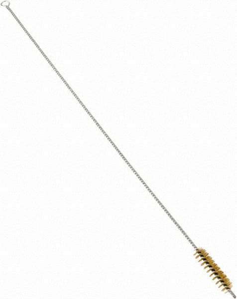 Schaefer Brush - 3" Long x 3/4" Diam Brass Long Handle Wire Tube Brush - Single Spiral, 27" OAL, 0.006" Wire Diam, 3/8" Shank Diam - Top Tool & Supply