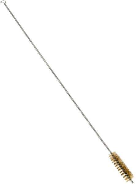 Schaefer Brush - 3" Long x 7/8" Diam Brass Long Handle Wire Tube Brush - Single Spiral, 27" OAL, 0.006" Wire Diam, 3/8" Shank Diam - Top Tool & Supply