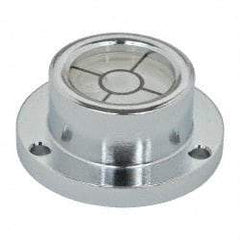 Geier & Bluhm, Inc. - 1 Inch Base Diameter x 0.44 Inch Overall Height, 1 Circle, Brass Bull's Eye Circular Level - 0.22 Inch Vial Diameter, 1/2 Inch Inner Diameter, 0.093 Inch Mounting Hole Diameter, 0.1 Inch Sensitivity, -40 to 160°F, Cross Lines - Top Tool & Supply