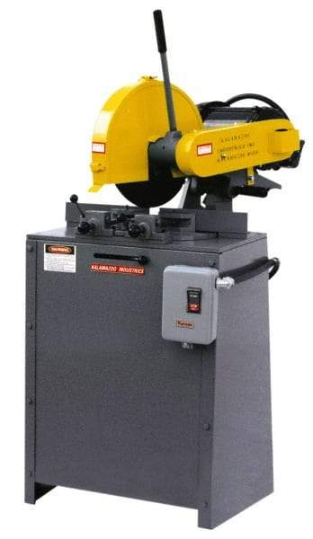 Kalamazoo - 14" Blade Diam, 1" Arbor Hole, Miter Chop & Cutoff Saw - 3 Phase, 4,400 RPM, 5 hp, 220/440 Volts, 2-1/2" in Solids at 90°, 2-1/2" in Solids at 45°, 3" in Pipe at 45° - Top Tool & Supply