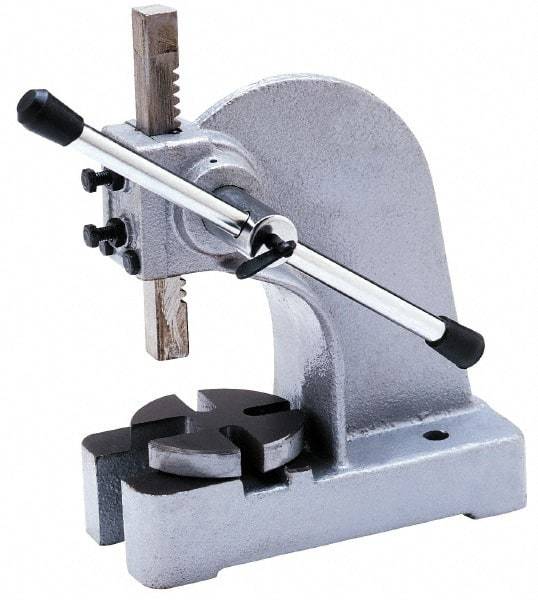 Interstate - 2-7/8" Ram, 9-7/16" Throat Depth, 5 Ton Manual Arbor Press - 18" Max Work Height x 18-7/8" Max Work Width, Single Leverage, 11" Base Width x 26" Base Depth - Top Tool & Supply