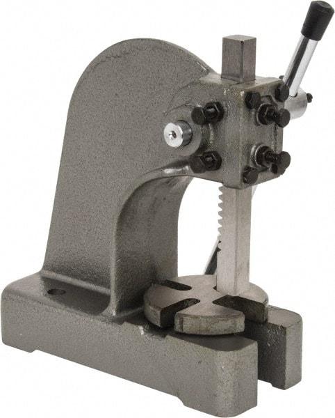 Interstate - 3/4" Ram, 3-1/4" Throat Depth, 1/2 Ton Manual Arbor Press - 4-1/2" Max Work Height x 6-1/2" Max Work Width, Single Leverage, 4" Base Width x 9-1/2" Base Depth - Top Tool & Supply