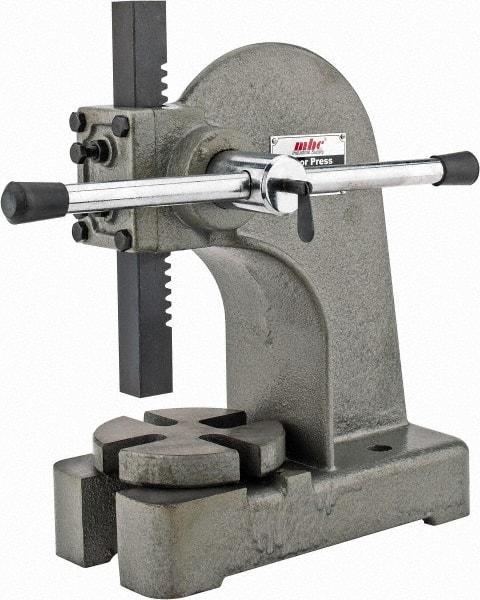 Interstate - 1" Ram, 4" Throat Depth, 1 Ton Manual Arbor Press - 5-1/4" Max Work Height x 8" Max Work Width, Single Leverage, 5" Base Width x 11" Base Depth - Top Tool & Supply