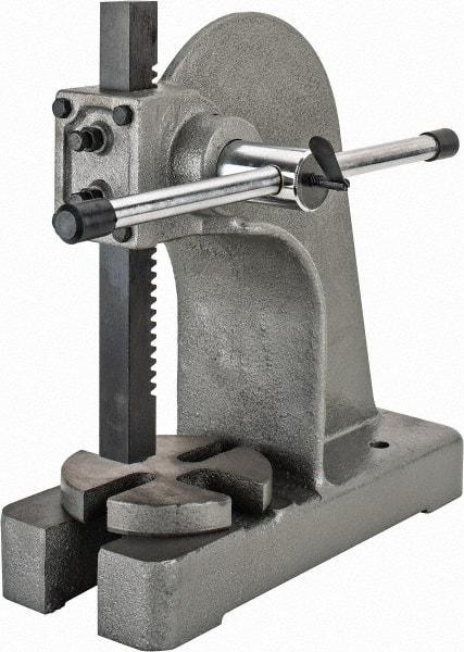 Interstate - 1-5/8" Ram, 6" Throat Depth, 2 Ton Manual Arbor Press - 8-1/2" Max Work Height x 12" Max Work Width, Single Leverage, 6-3/4" Base Width x 17" Base Depth - Top Tool & Supply